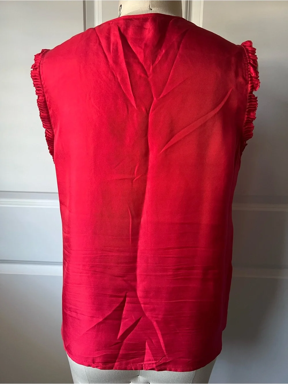 J. Crew Red Ruffle V-Neck Silk Sleeveless Camisole